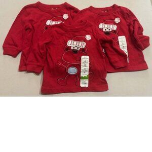 Boys 3 Pc Christmas Shirt Santa Monkey 6-9 mths Red Long Sleeve Crew